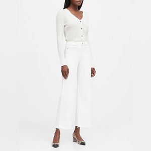 Banana Republic High-Rise Raw Hem White Jeans
